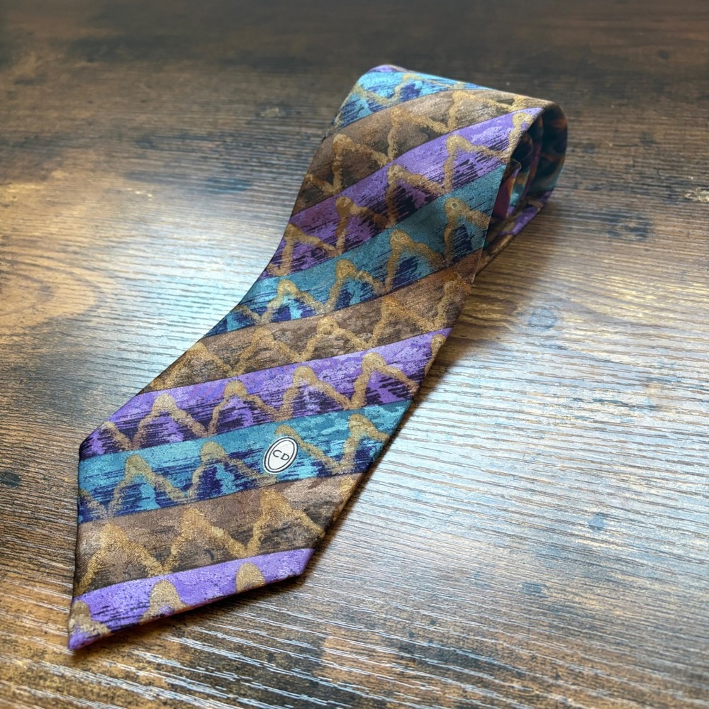 Christian Dior Monsieur Tie Mens Purple Blue Brown Geometric Abstract Silk-Look